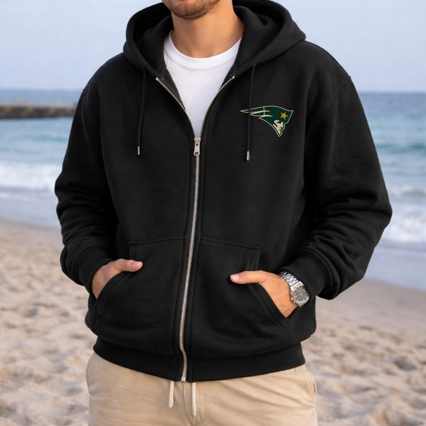 America 250: We Are Ward Melville Full Zip Up Hoodie – Premium Garment-Dyed – Washed Black | Ward Melville Cheer |Salt + Shore