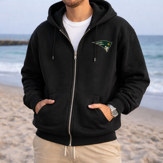 America 250: We Are Ward Melville Full Zip Up Hoodie – Premium Garment-Dyed – Washed Black | Ward Melville Cheer |Salt + Shore