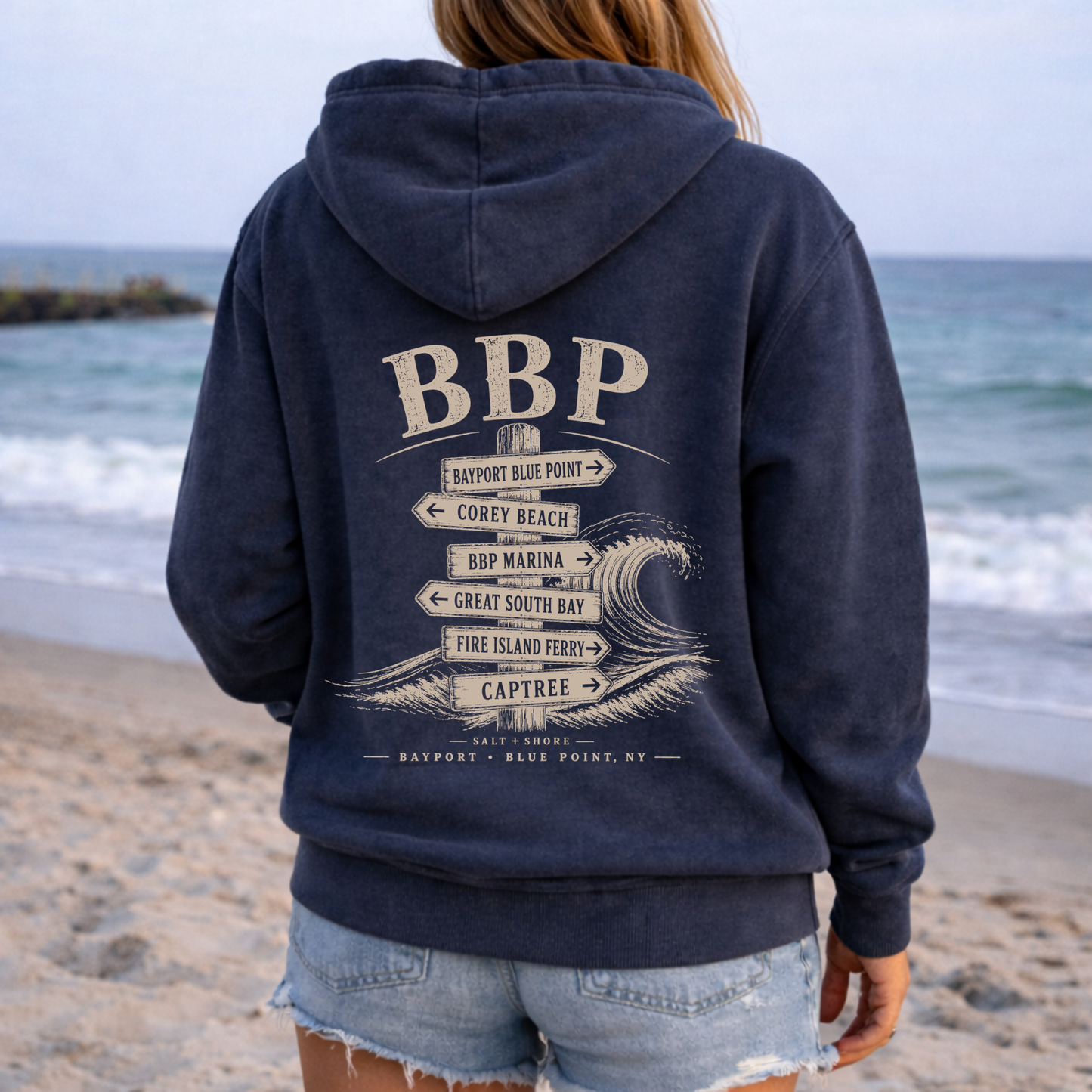 BBP Wayfinder Full Zip Up Hoodie – Premium Garment-Dyed – Washed Navy | BBP Phantoms |Salt + Shore