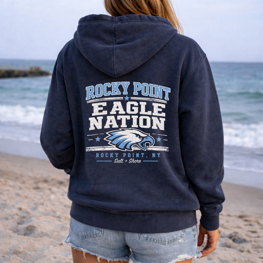 Rocky Point: Eagle Nation Zip Up Hoodie – Premium Garment-Dyed – Washed Navy | Rocky Point Cheer | Salt + Shore