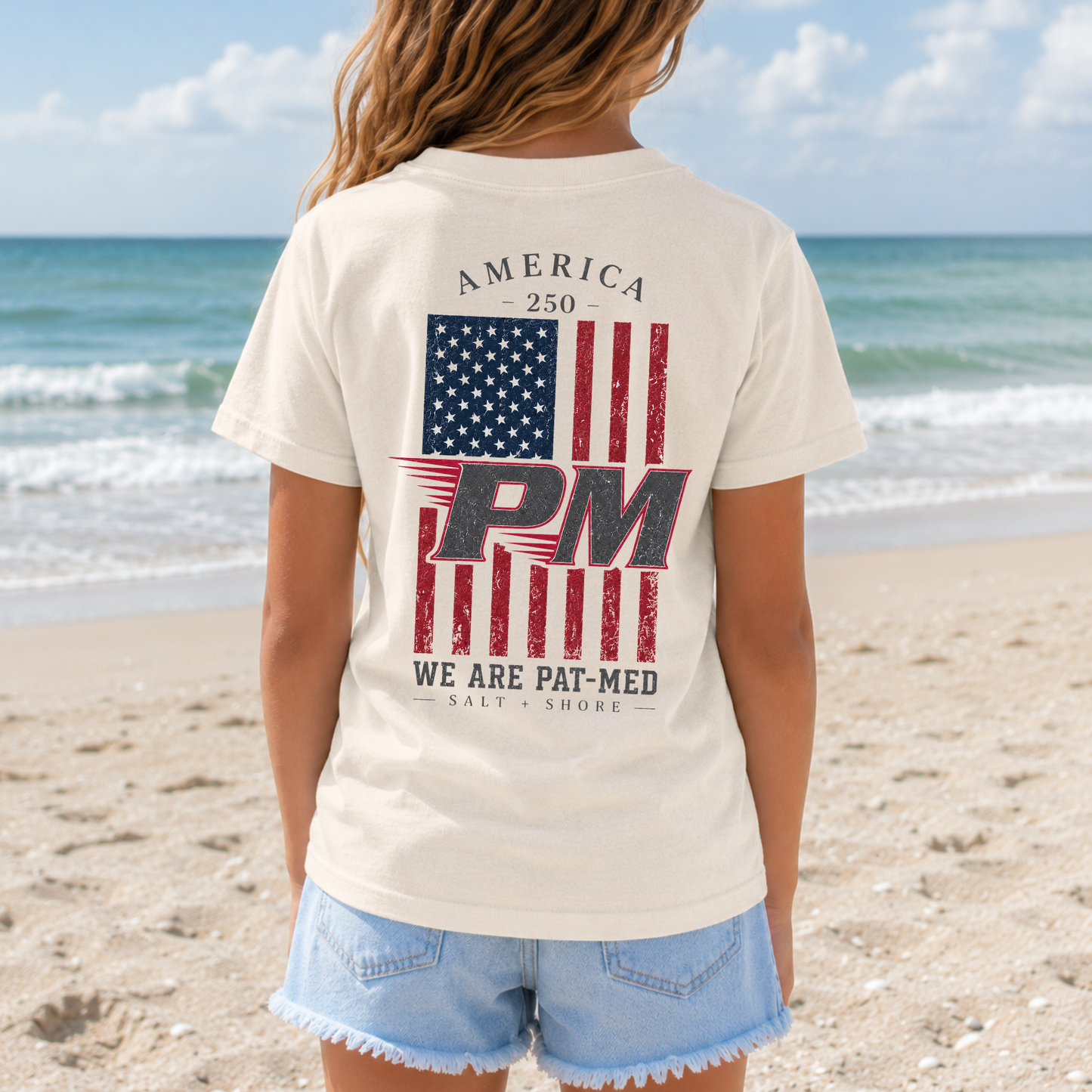America 250: We Are Pat-Med – YOUTH – Classic Cotton – Sand | PM Cheer | Salt + Shore
