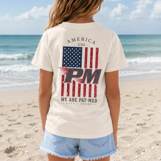 America 250: We Are Pat-Med – YOUTH – Classic Cotton – Sand | PM Cheer | Salt + Shore