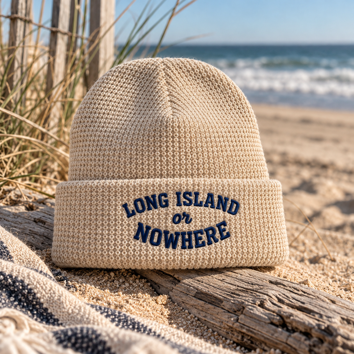 Long Island or Nowhere Embroidered Waffle Beanie | Salt + Shore