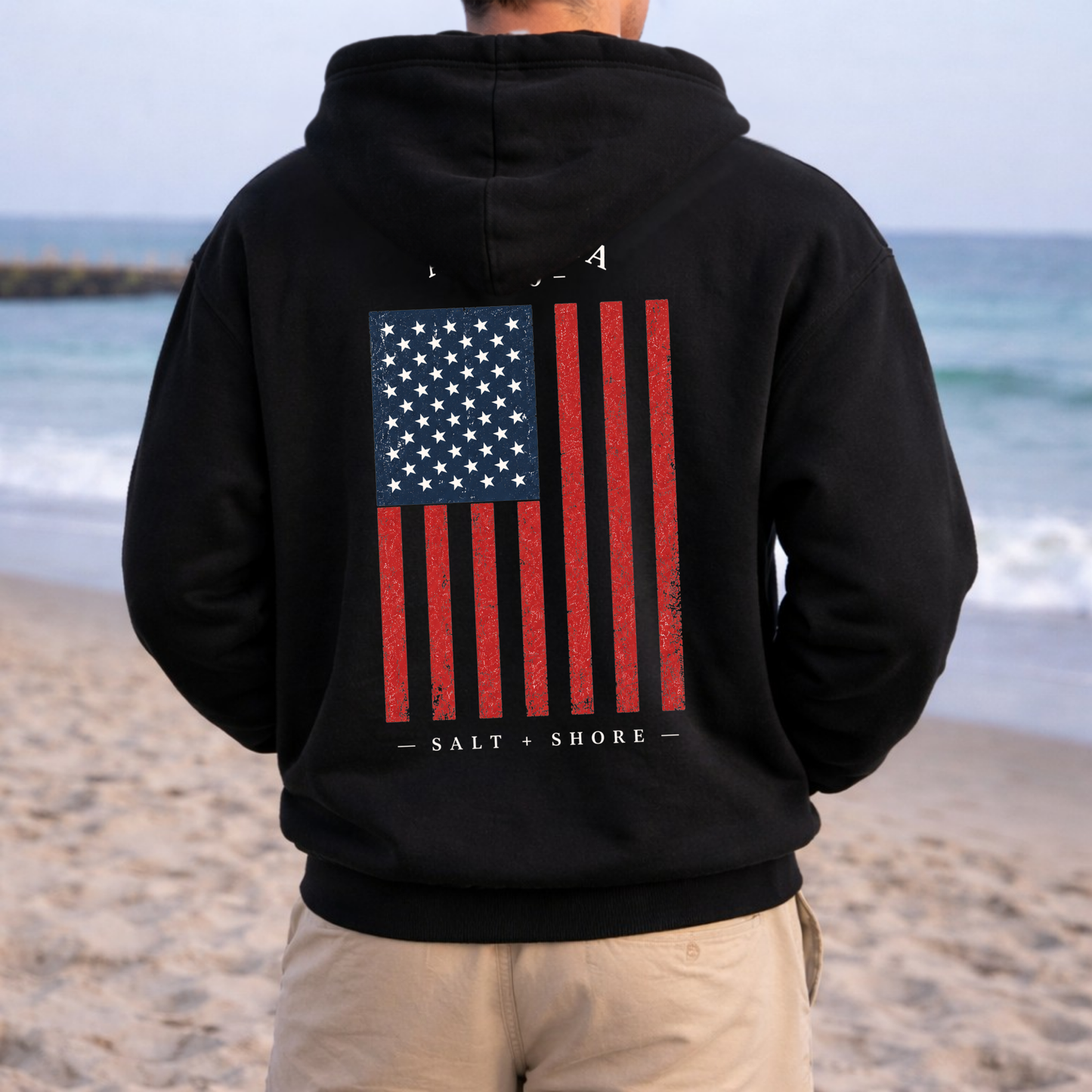 Long Island USA Zip Up Hoodie – Premium Garment-Dyed – Washed Black | Salt + Shore