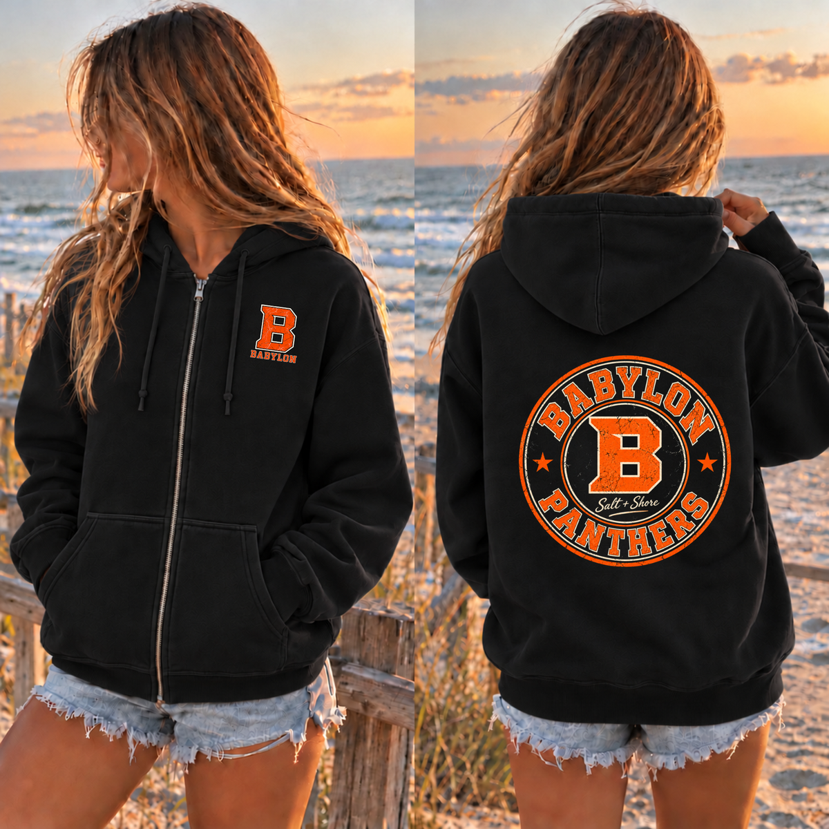 Babylon Panthers Heritage Full Zip Up Hoodie – Premium Garment-Dyed – Black | Babylon | Salt + Shore