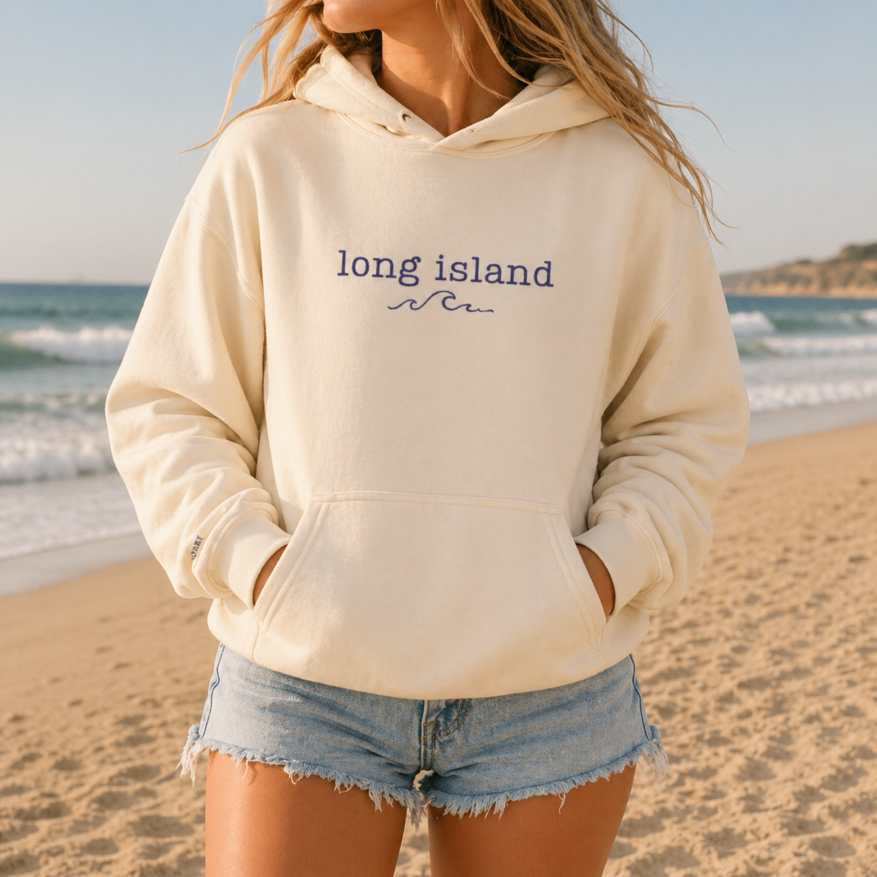 Embroidered Long Island Wave – Premium Garment-Dyed – Bone | Salt + Shore