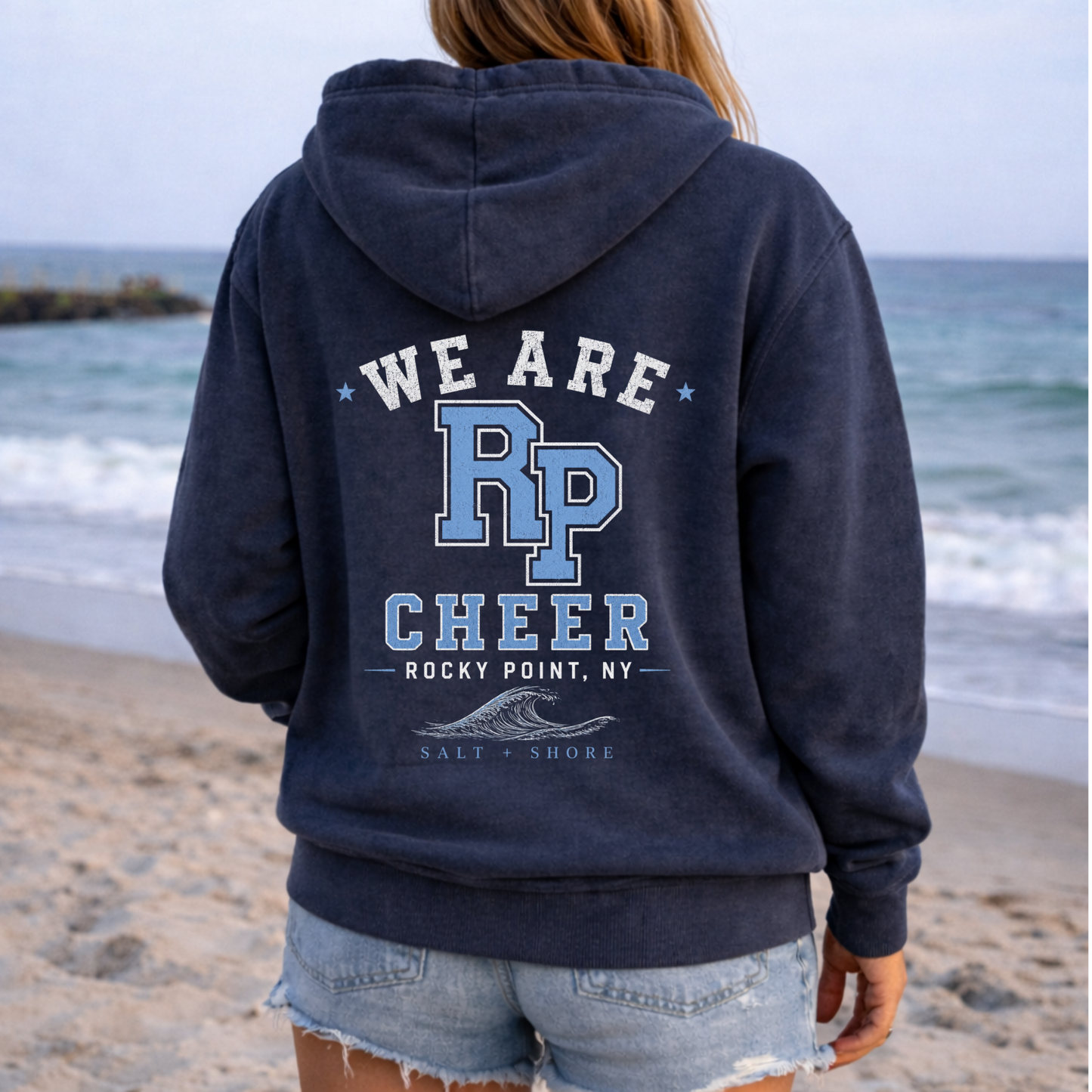 Rocky Point Cheer Zip Up Hoodie – Premium Garment-Dyed – Washed Navy | Rocky Point Cheer | Salt + Shore