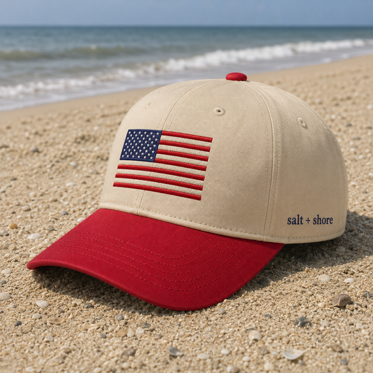 America 250 Embroidered Red/Bone Dad Hat | Salt + Shore