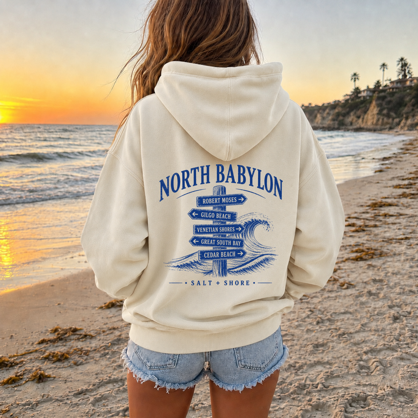 North Babylon Wayfinder Full Zip Up Hoodie – Premium Garment-Dyed – Bone | North Babylon Cheer |Salt + Shore