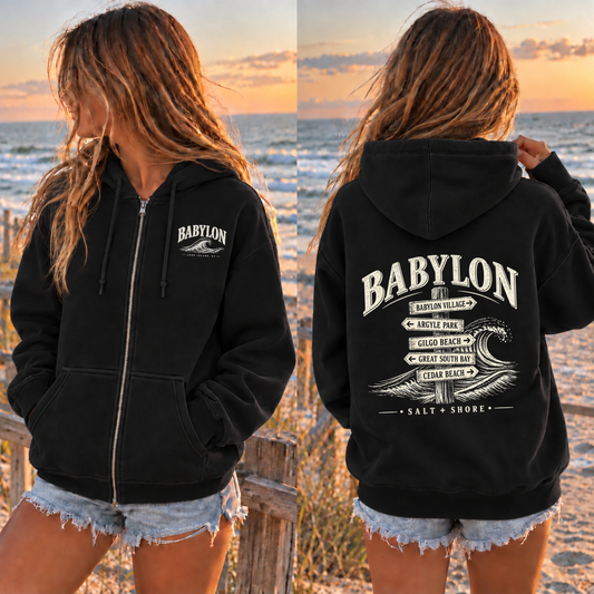 Babylon Wayfinder Full Zip Up Hoodie – Premium Garment-Dyed – Black | Babylon | Salt + Shore