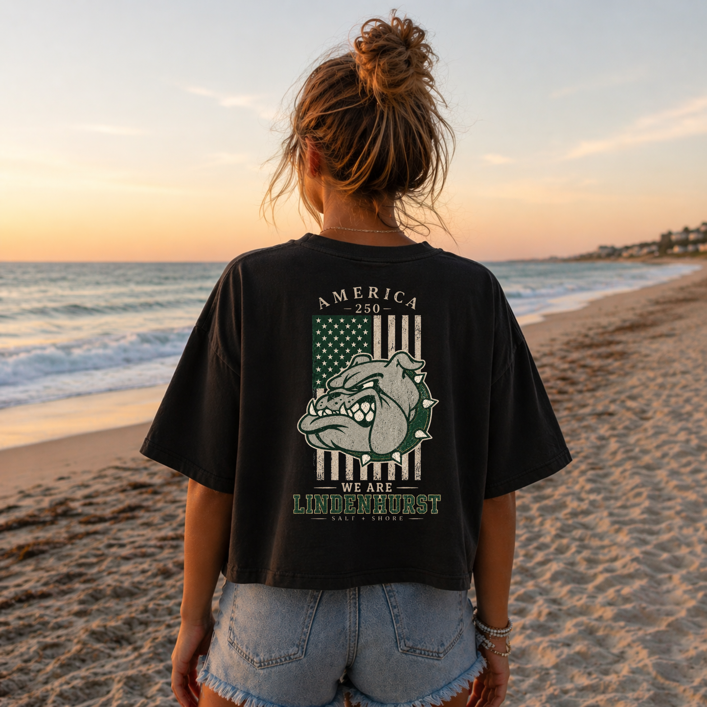 America 250: We Are Lindenhurst – Premium Garment-Dyed – Washed Black | Lindenhurst Cheer | Salt + Shore