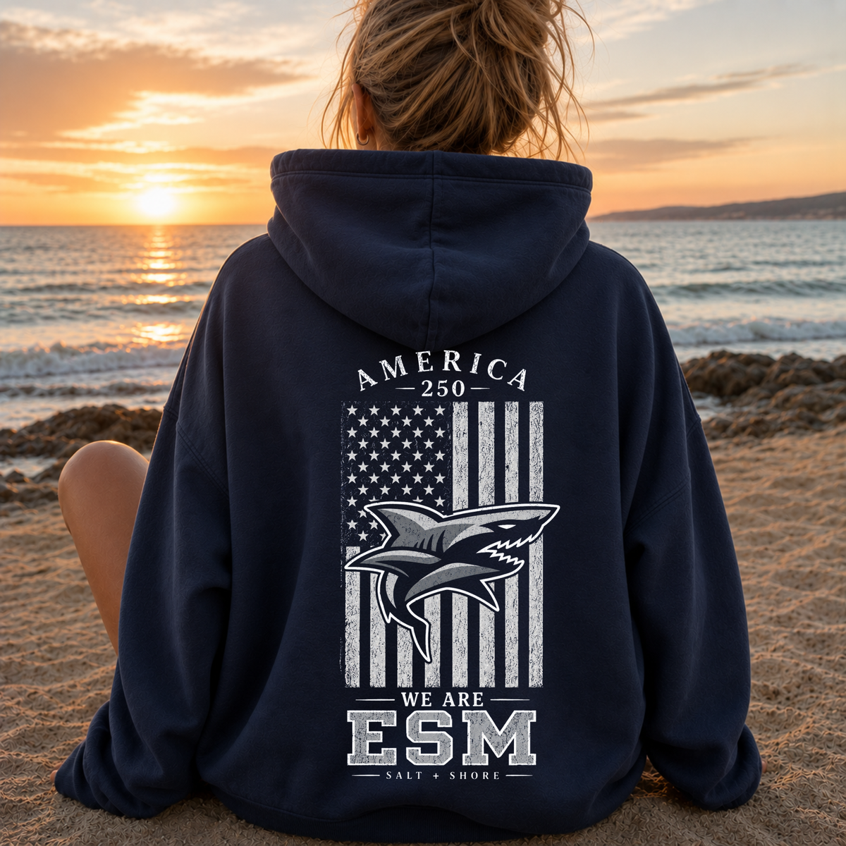 America 250: We Are ESM – Classic Cotton – Navy | ESM Sharks | Salt + Shore
