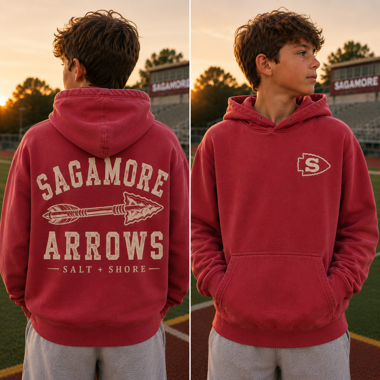 Sagamore Arrows x Salt + Shore - YOUTH Tee + Hoodie – Premium Garment-Dyed – Red Tide | Salt + Shore