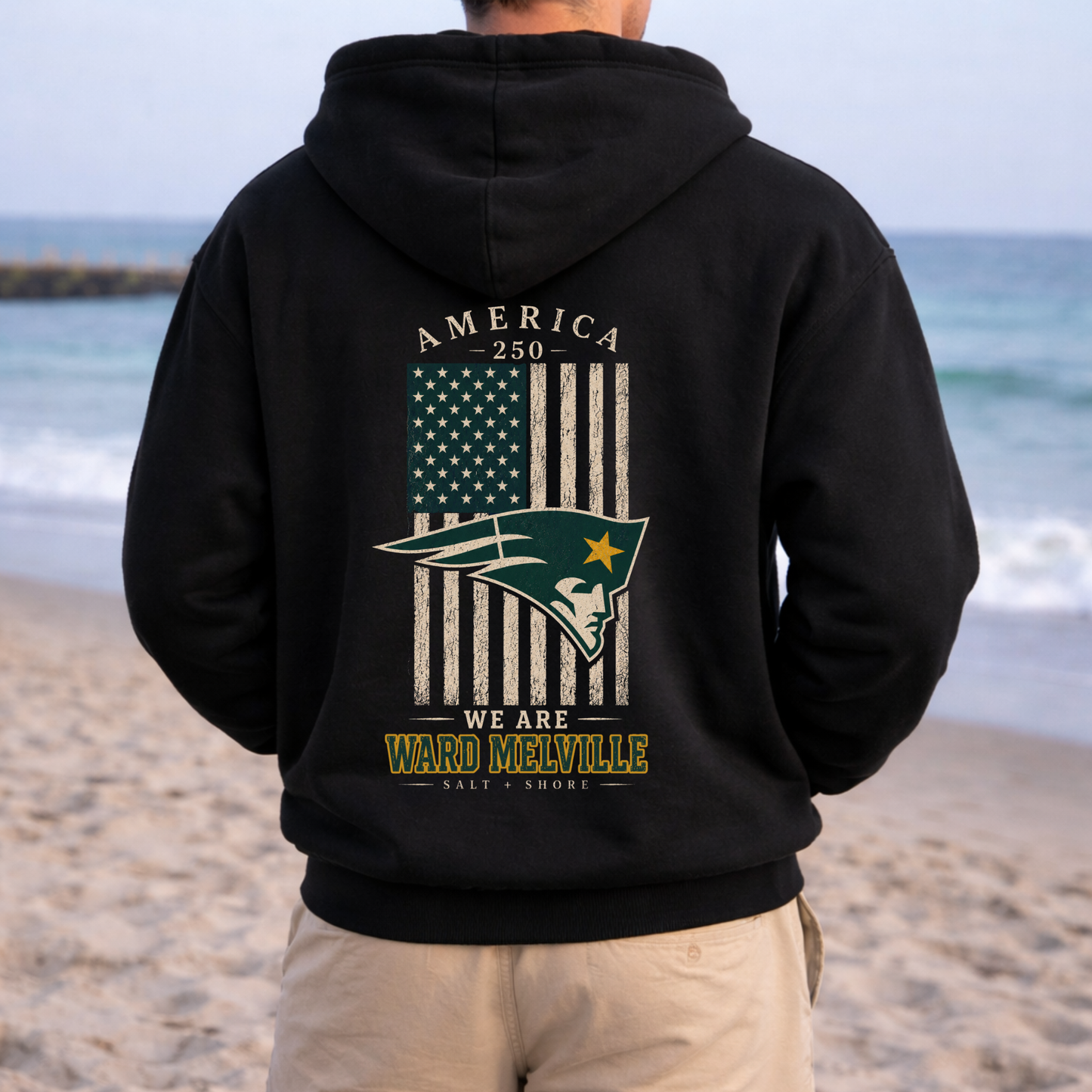 America 250: We Are Ward Melville Full Zip Up Hoodie – Premium Garment-Dyed – Washed Black | Ward Melville Cheer |Salt + Shore