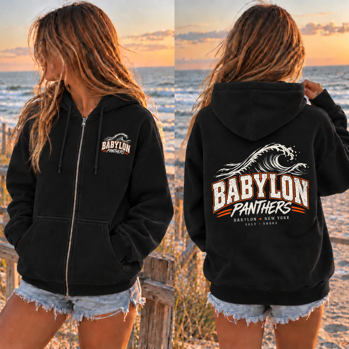 Babylon Panthers Coastal Wave Full Zip Up Hoodie – Premium Garment-Dyed – Black | Babylon | Salt + Shore