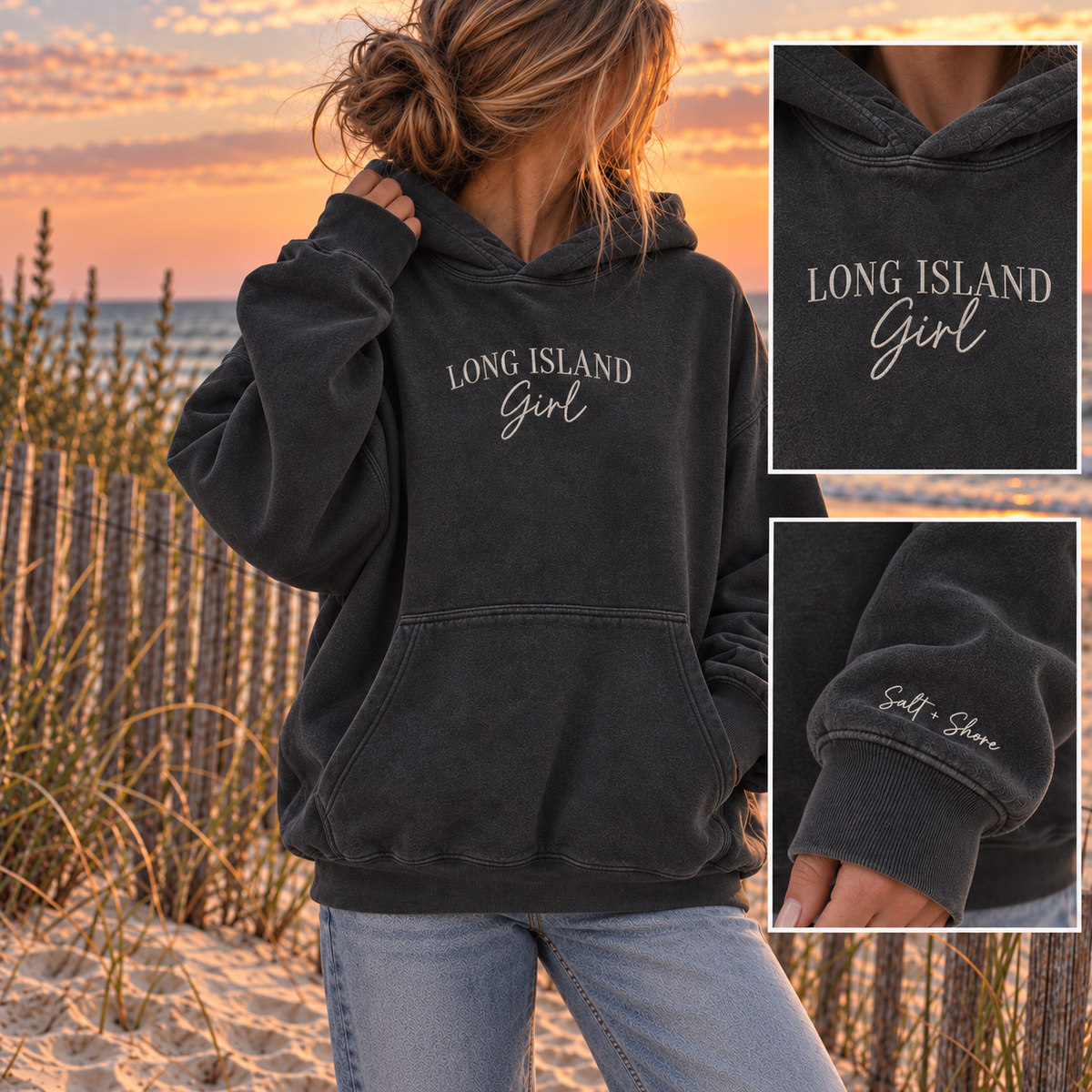 Long Island Girl Coastal Vintage Embroidered – Washed Harbor Black | Salt + Shore