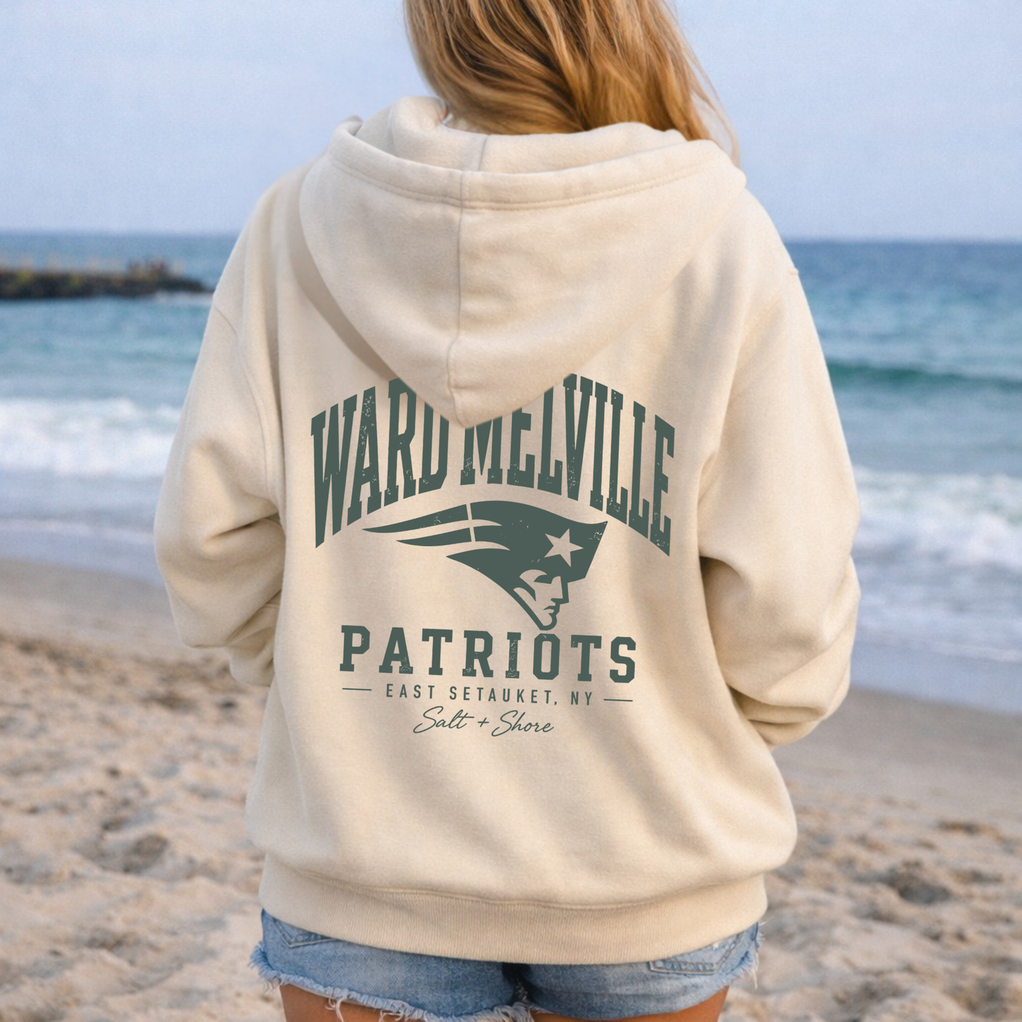 Ward Melville Varsity Full Zip Up Hoodie – Premium Garment-Dyed – Bone | Ward Melville Cheer | Salt + Shore