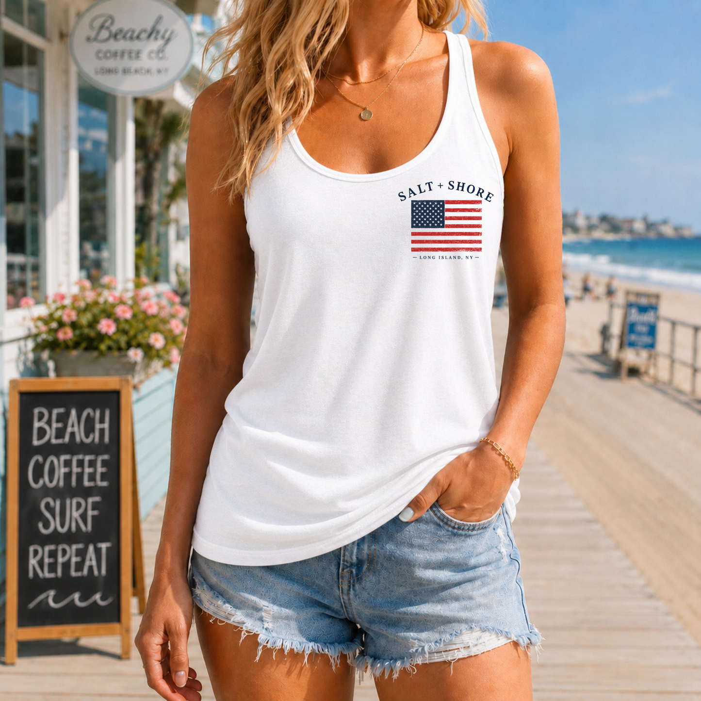 Long Island USA Women’s Racerback Tank Top - White | Salt + Shore