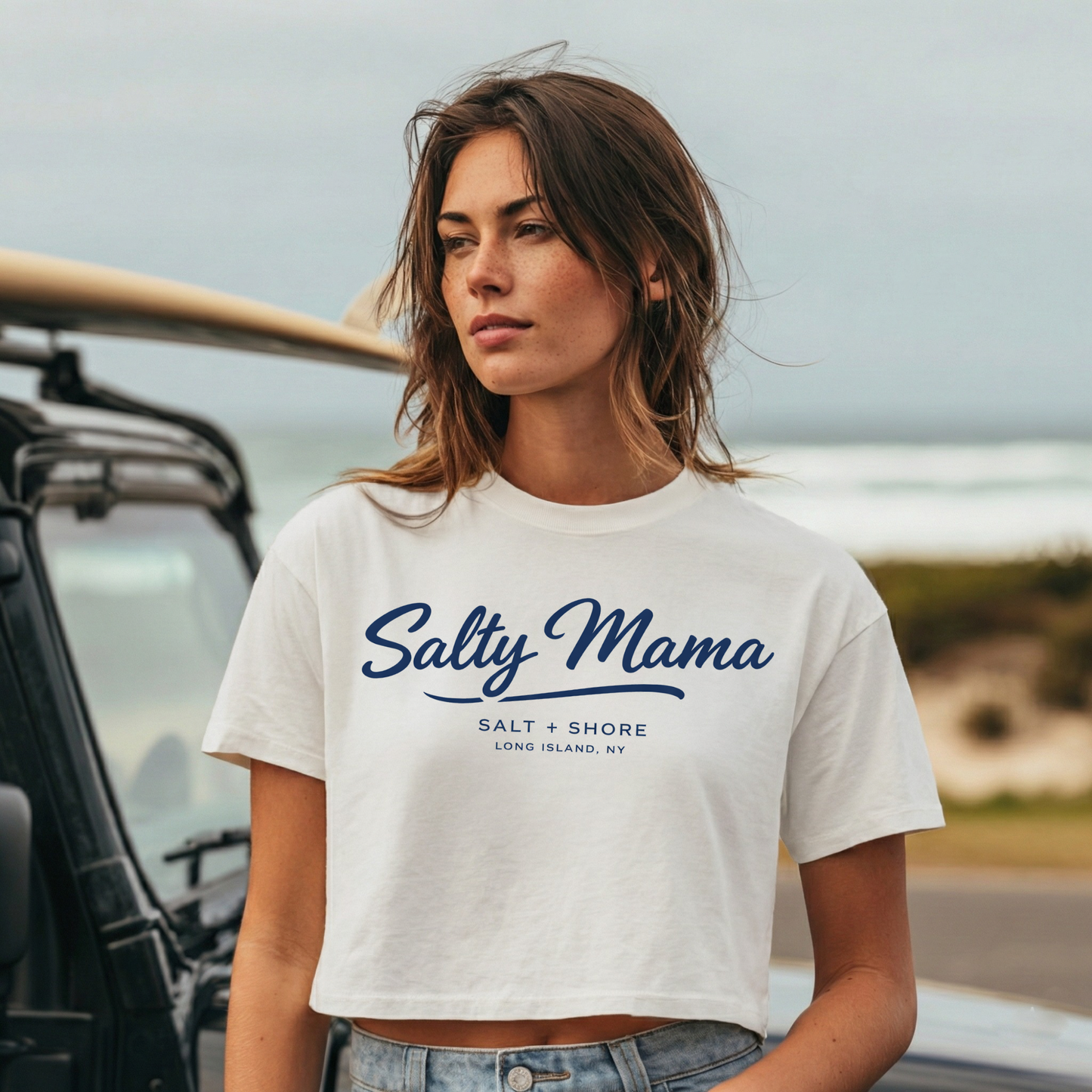 The Long Island Breakfast Club Crop Premium Garment- Dyed – Black | Salt + Shore