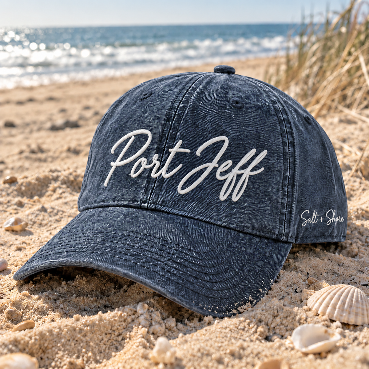 Port Jeff Embroidered Dark Denim Dad Hat | Port Jeff | Salt + Shore