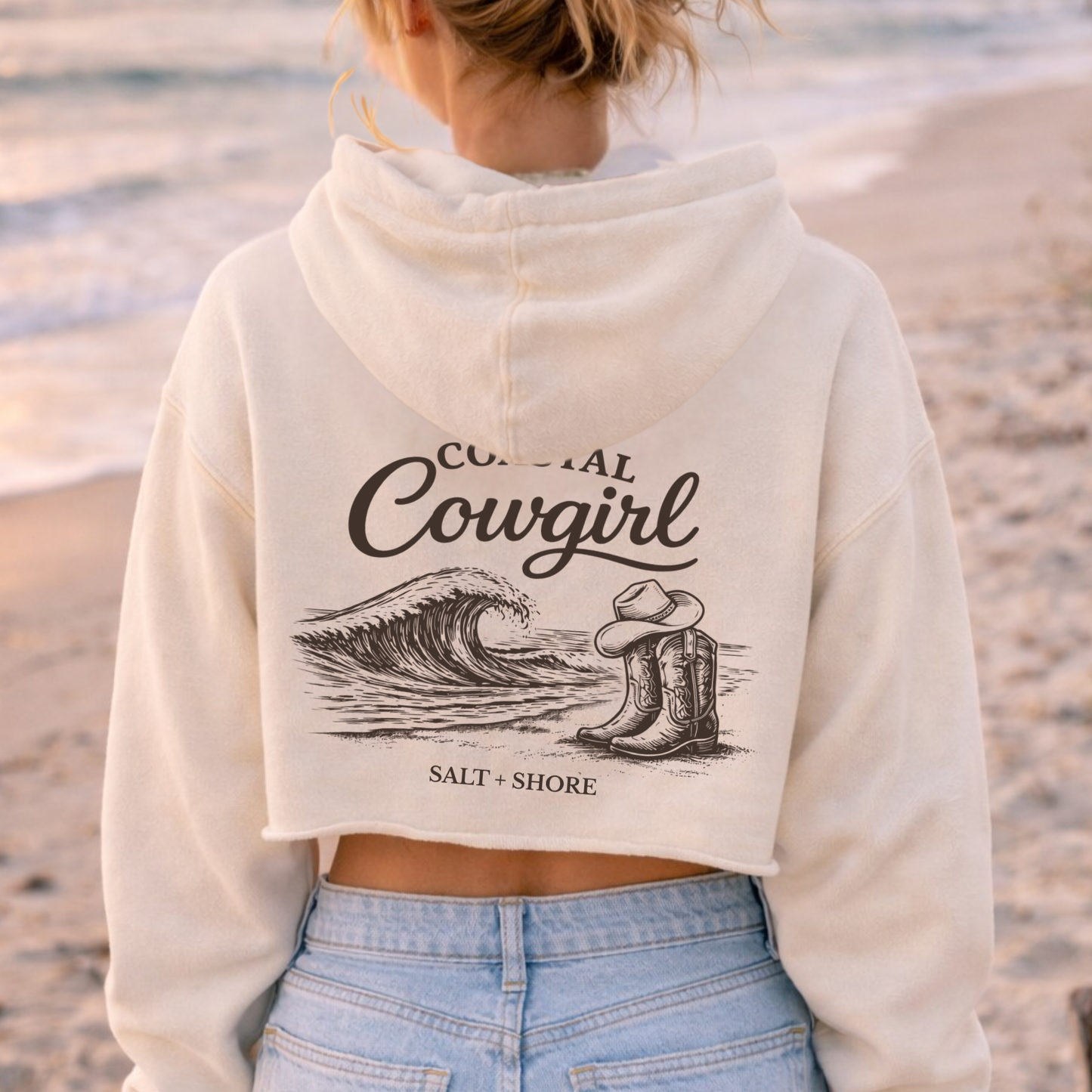 Coastal Cowgirl Cropped Premium Garment- Dyed – Bone | Salt + Shore