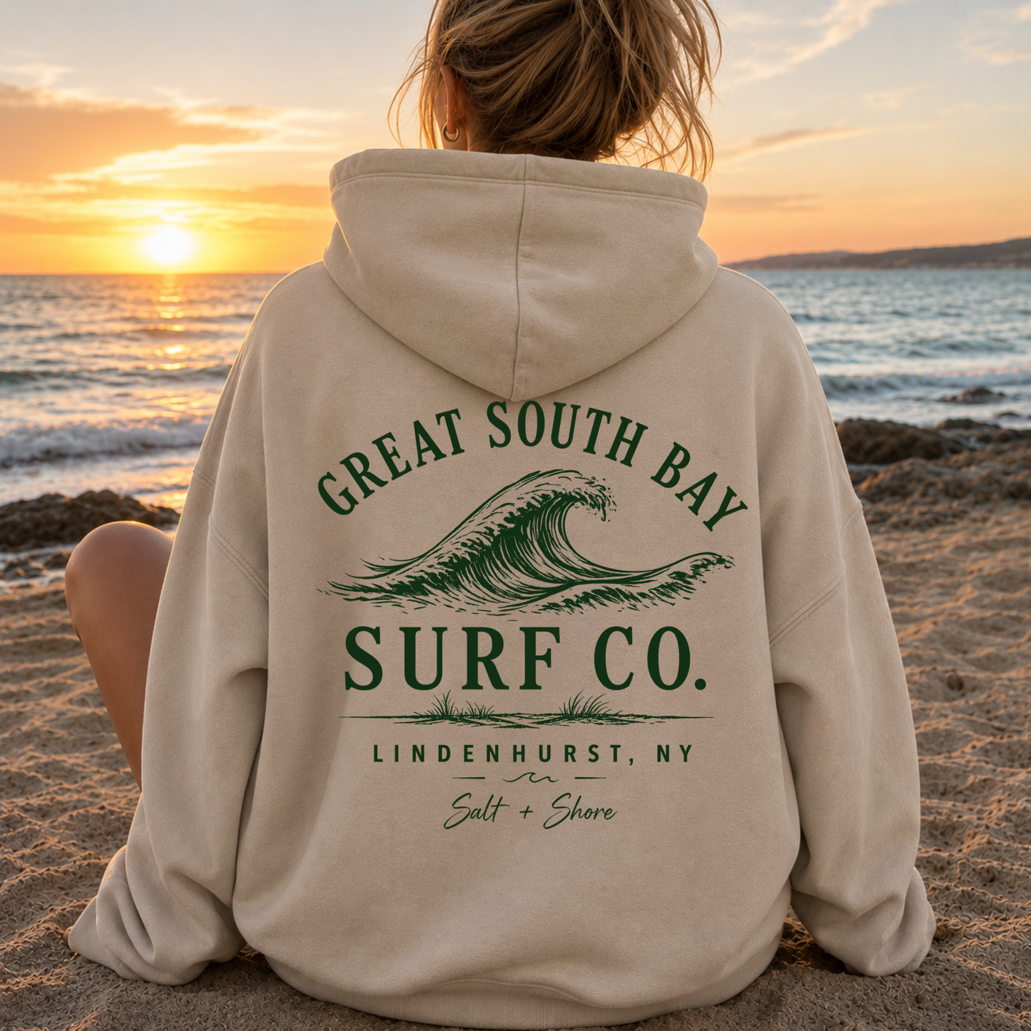 Great South Bay Surf Co. – Classic Cotton – Sand | Lindenhurst Cheer | Salt + Shore