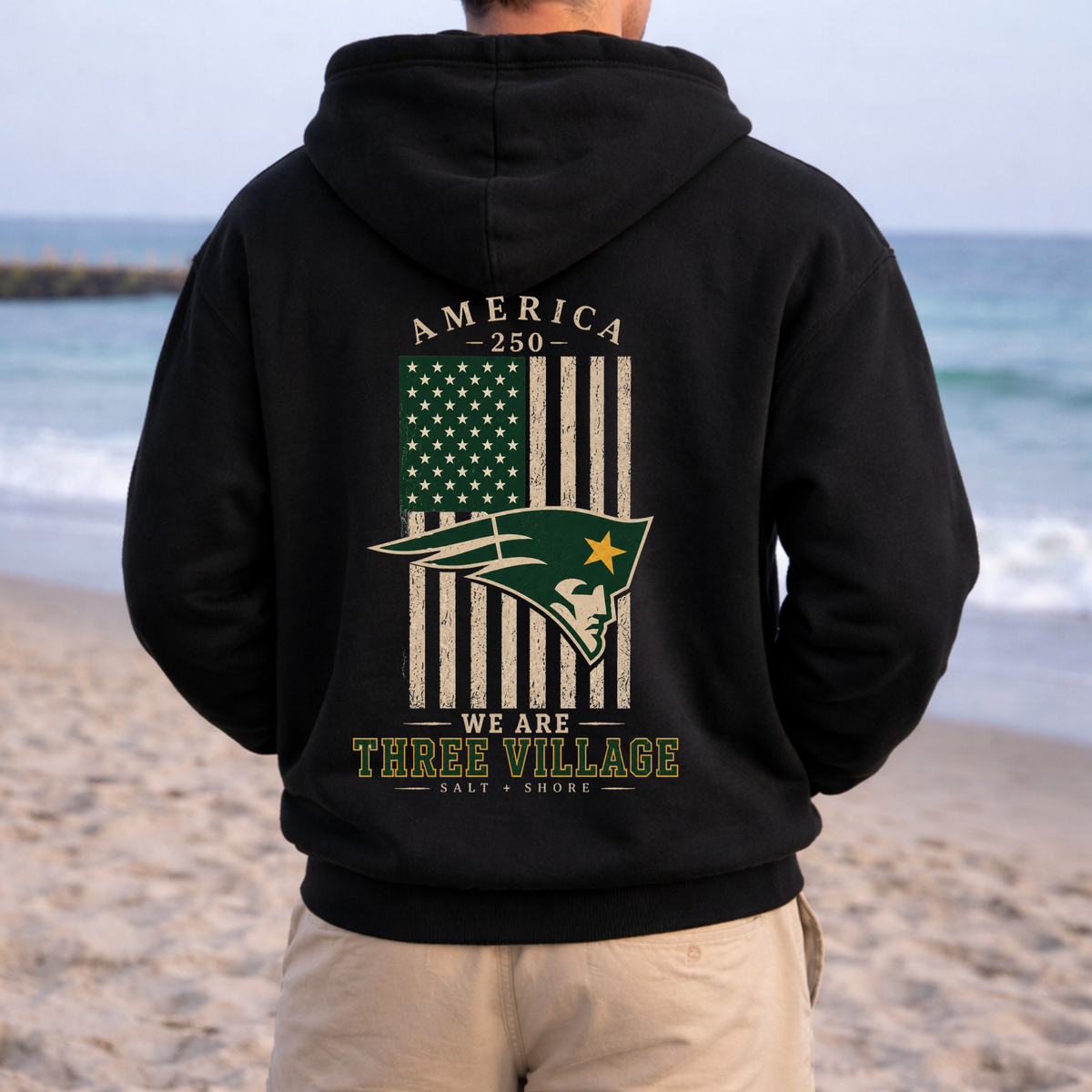 American 250: We are Three Village Full Zip Up Hoodie – Premium Garment-Dyed – Washed Black | Three Village | Salt + Shore