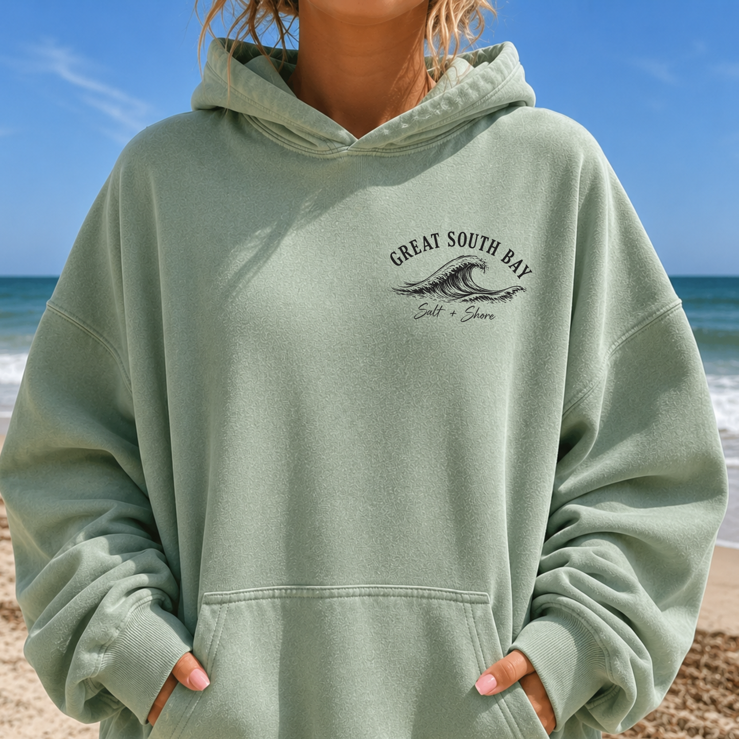 Great South Bay Surf Co. – Premium Garment-Dyed – Shore Mist | Lindenhurst Cheer | Salt + Shore