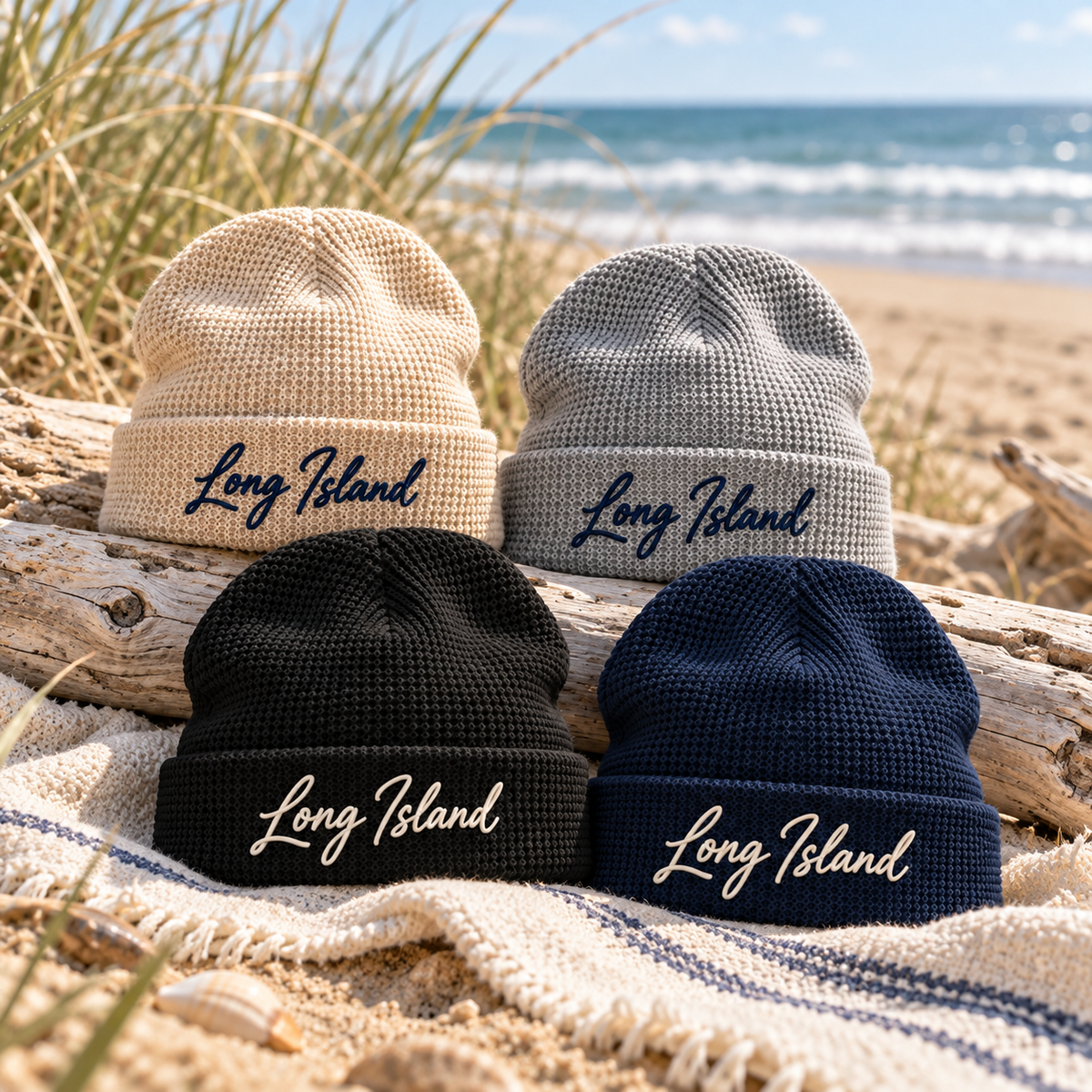 Long Island Script Embroidered Waffle Beanie | Salt + Shore