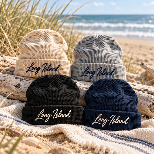 Long Island Script Embroidered Waffle Beanie | Salt + Shore