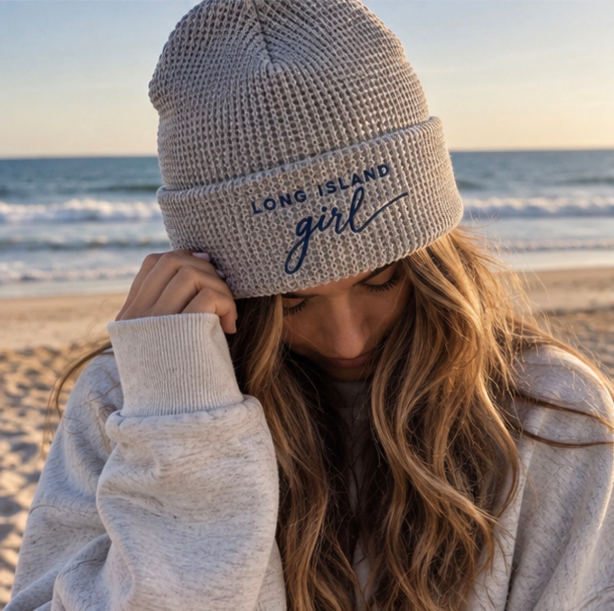 Long Island Girl Embroidered Waffle Beanie | Salt + Shore