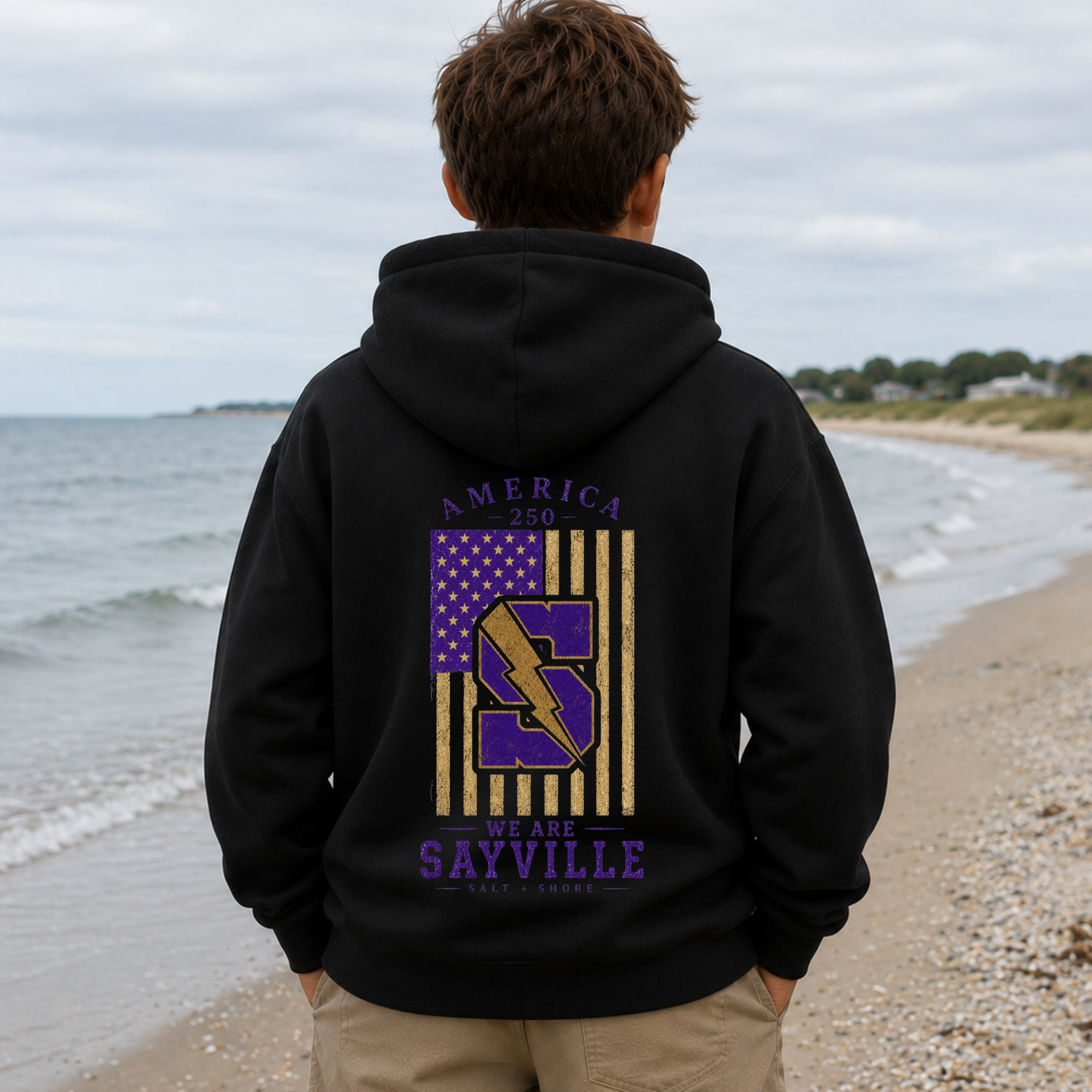 America 250: We Are Sayville – YOUTH – Classic Cotton – Black | Sayville Cheer | Salt + Shore