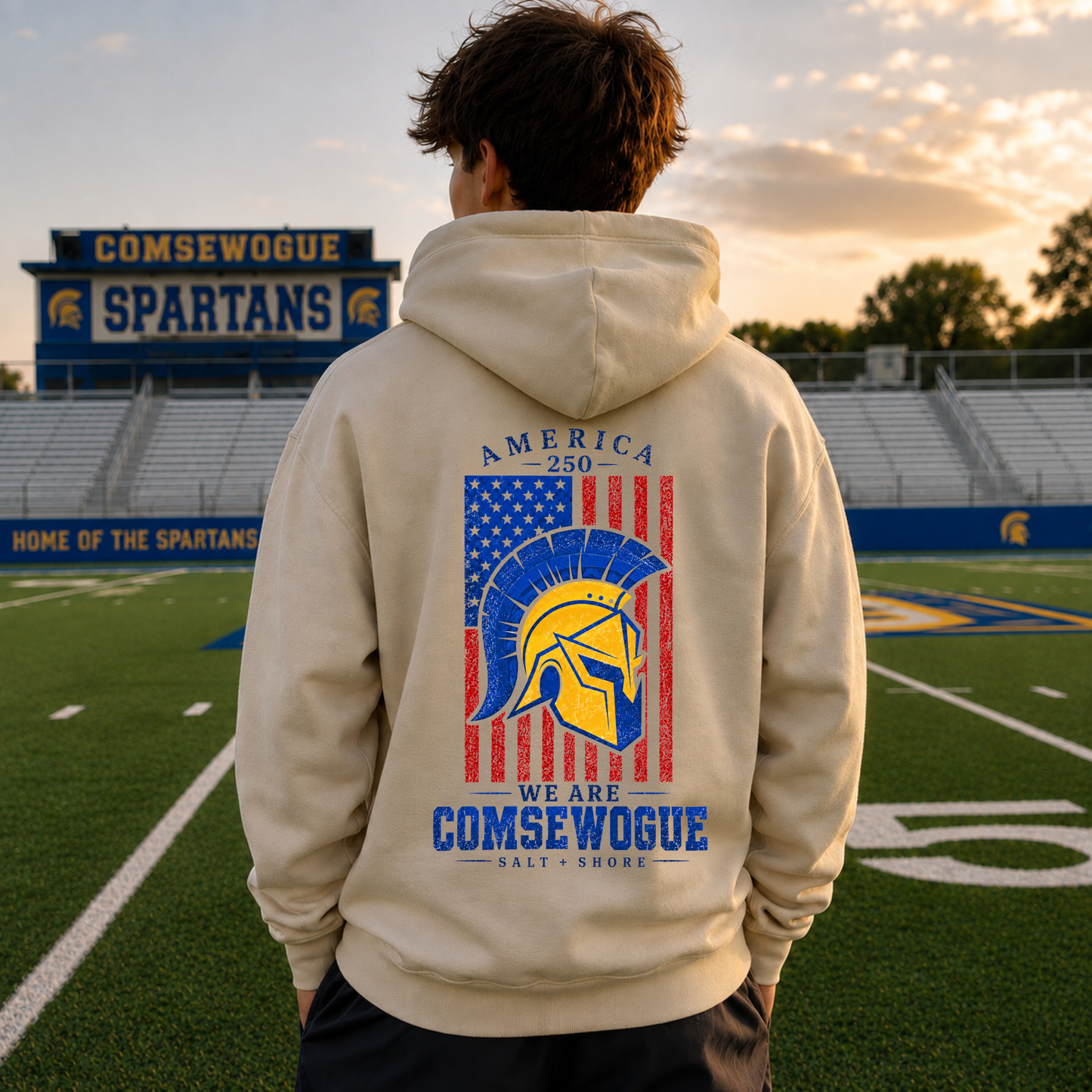 America 250: We Are Comsewogue – Classic Cotton – Sand | Comsewogue Football | Salt + Shore