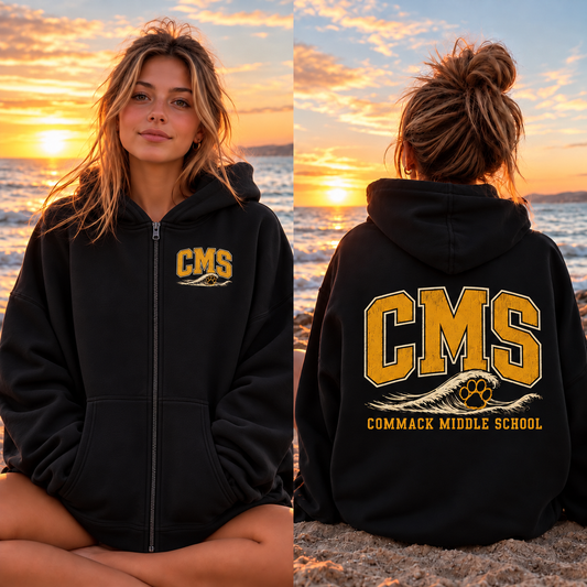 CMS Varsity Wave Full Zip Up Hoodie – Premium Garment-Dyed – Black | Babylon | Salt + Shore