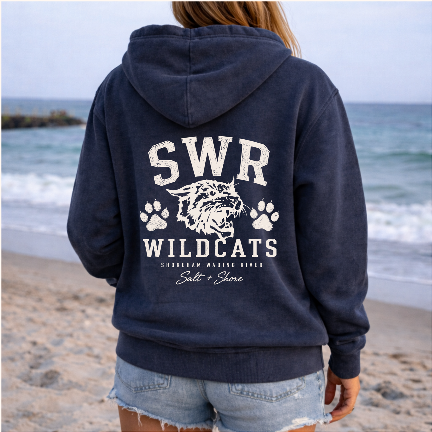 SWR Wildcats Zip Up Hoodie – Premium Garment-Dyed – Washed Navy | SWR Varsity Cheer | Salt + Shore