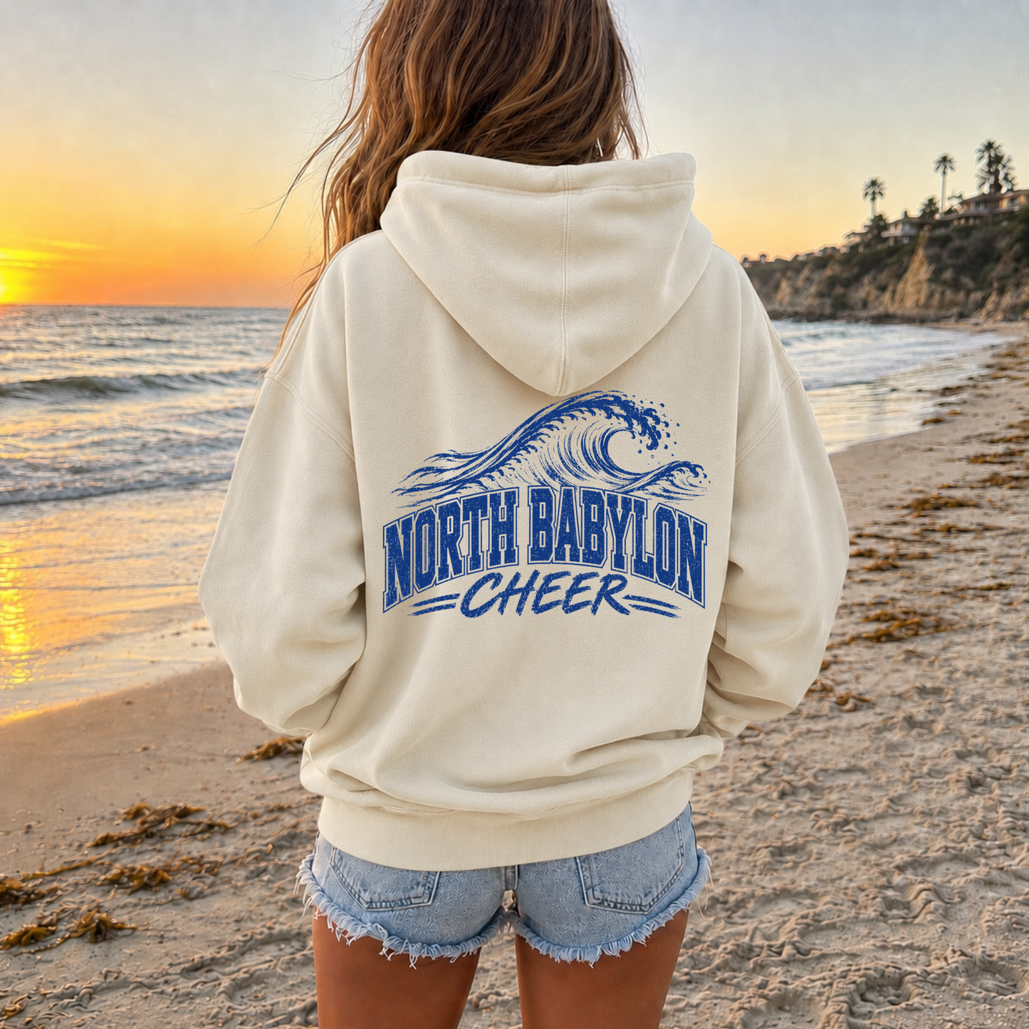 North Babylon Cheer Wave Full Zip Up Hoodie – Premium Garment-Dyed – Bone | North Babylon Cheer |Salt + Shore