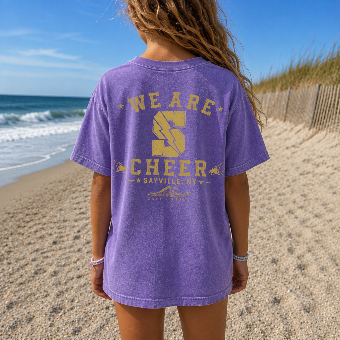 Sayville Cheer Varsity - YOUTH Tee – Premium Garment-Dyed – Purple Tide | Sayville Cheer | Salt + Shore