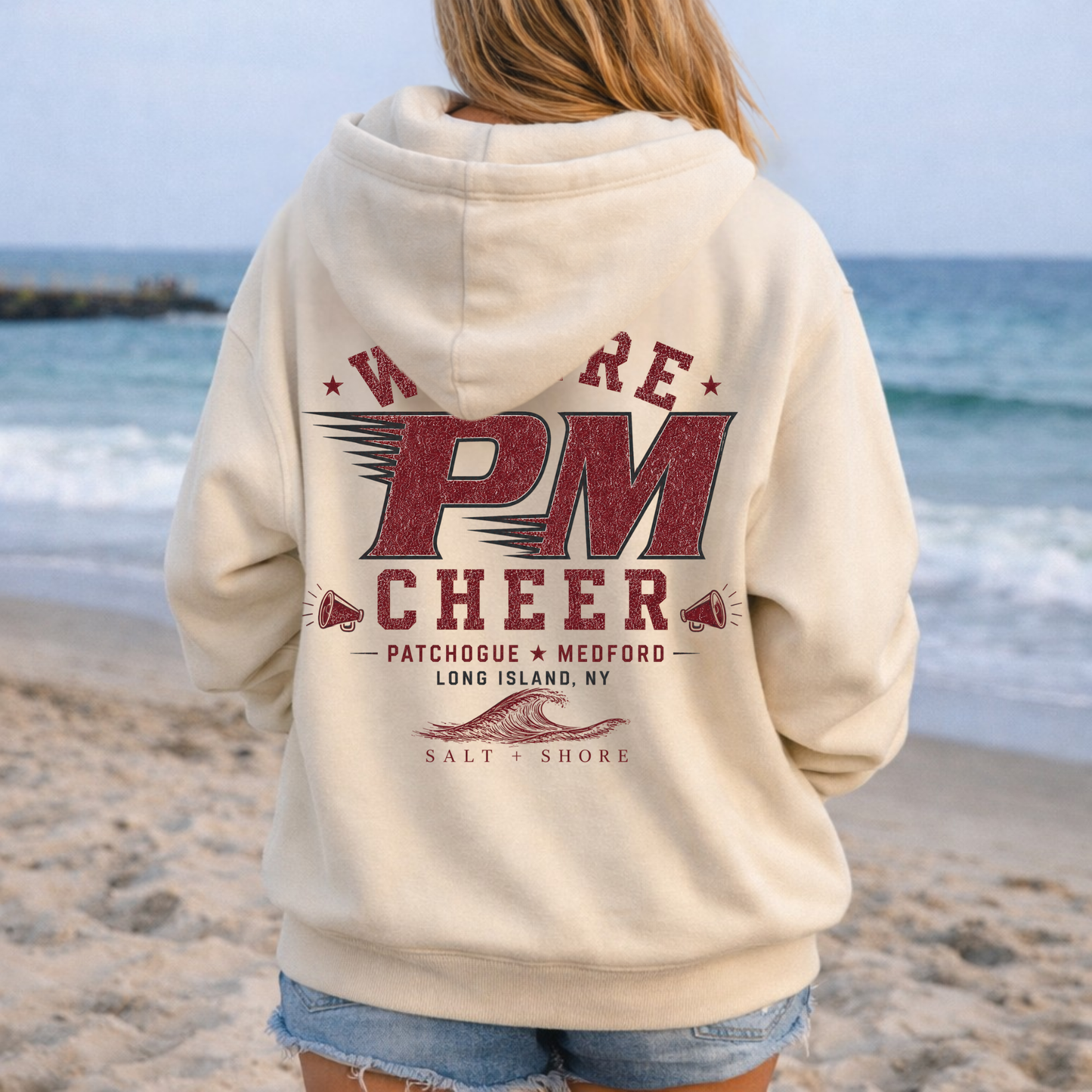 PM Varsity Cheer Zip Up Hoodie – Premium Garment-Dyed – Bone | PM Cheer | Salt + Shore