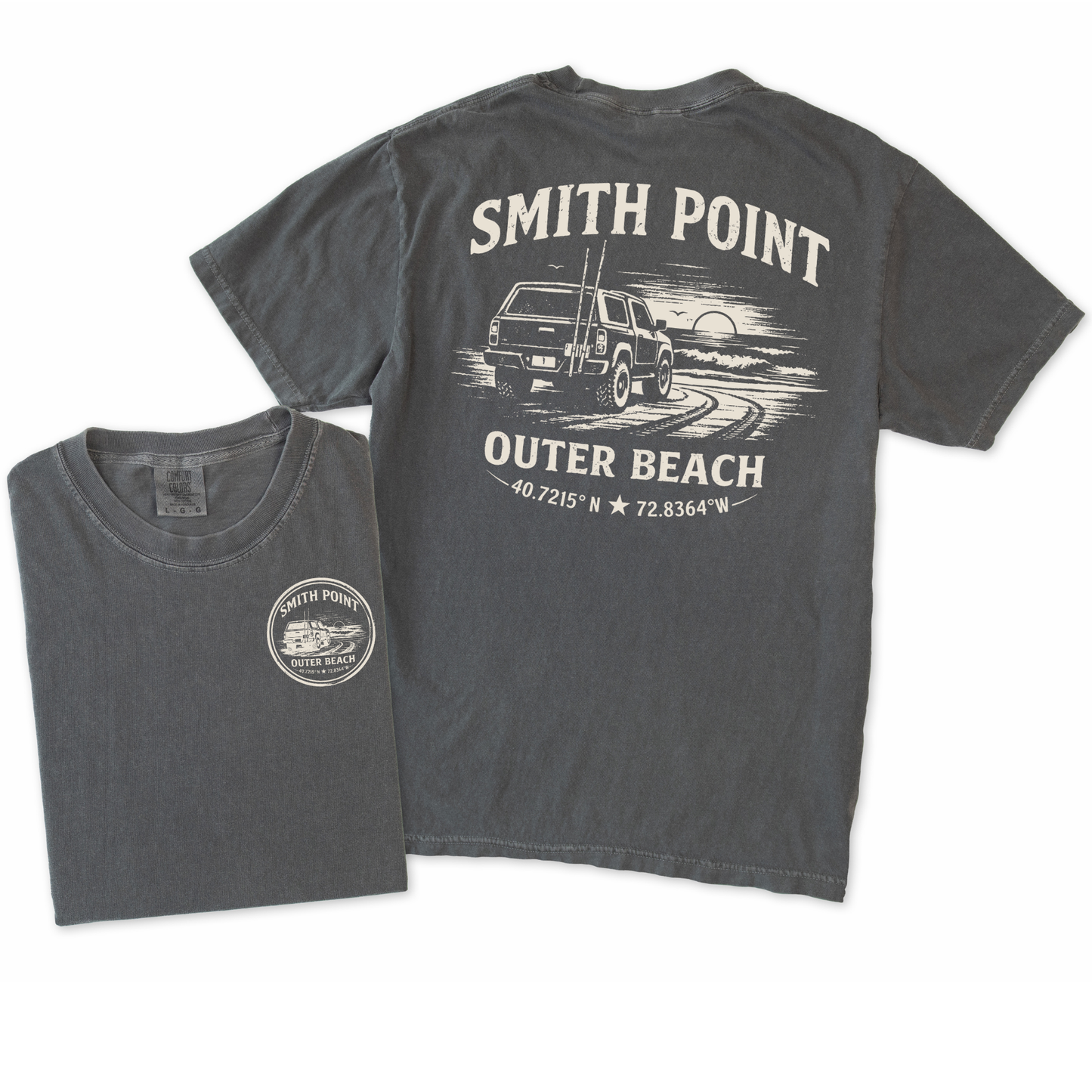 Smith Point Outer Beach - YOUTH Tee + Hoodie – Premium Garment-Dyed – Washed Charcoal | Salt + Shore