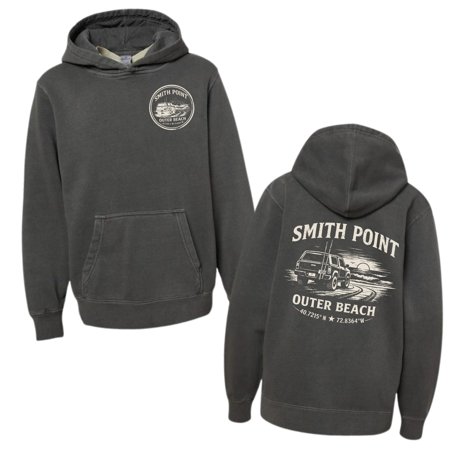 Smith Point Outer Beach - YOUTH Tee + Hoodie – Premium Garment-Dyed – Washed Charcoal | Salt + Shore
