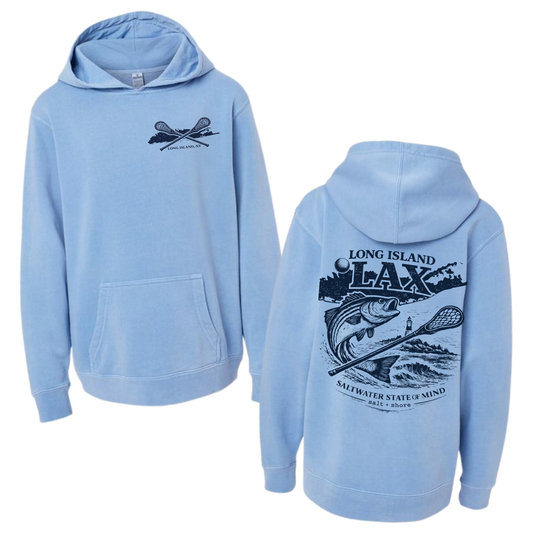 Long Island Saltwater Lax - YOUTH Tee + Hoodie – Premium Garment-Dyed – Saltwater Blue | Salt + Shore