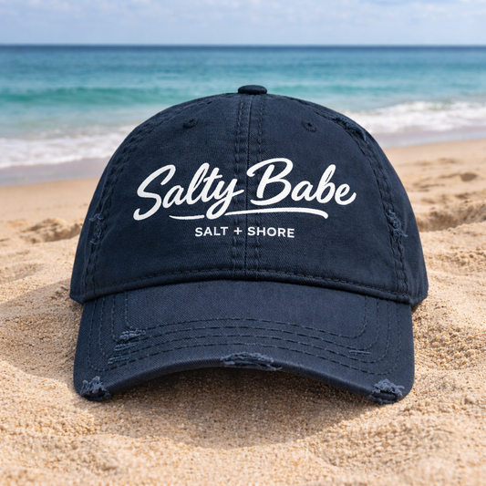 Salty Baby Distressed Embroidered Navy Dad Hat | Salt + Shore