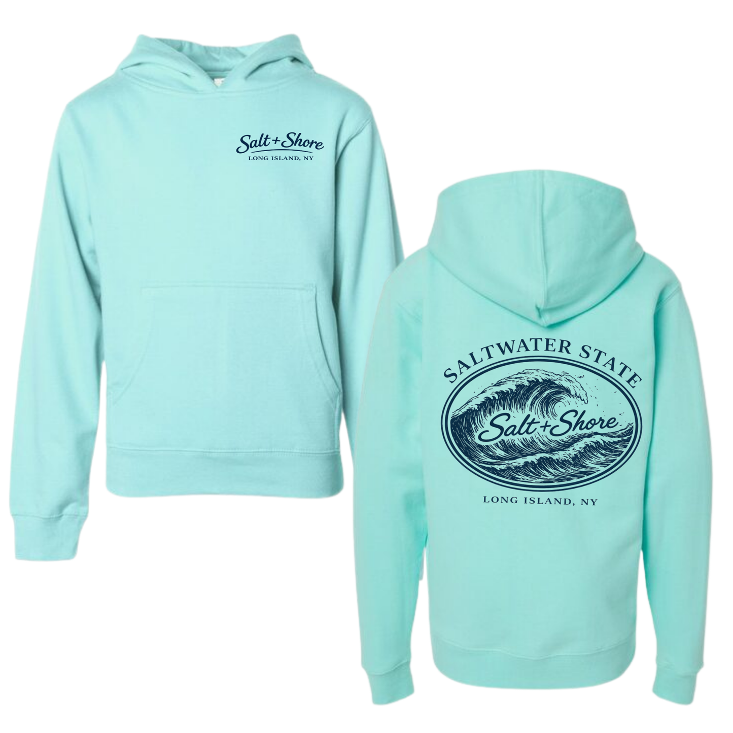 Saltwater State Classic - YOUTH Tee + Hoodie – Premium Garment-Dyed – Coastal Mint | Salt + Shore
