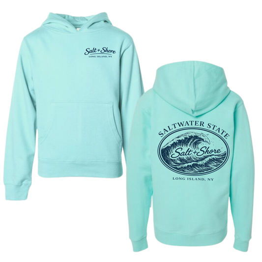 Saltwater State Classic - YOUTH Tee + Hoodie – Premium Garment-Dyed – Coastal Mint | Salt + Shore