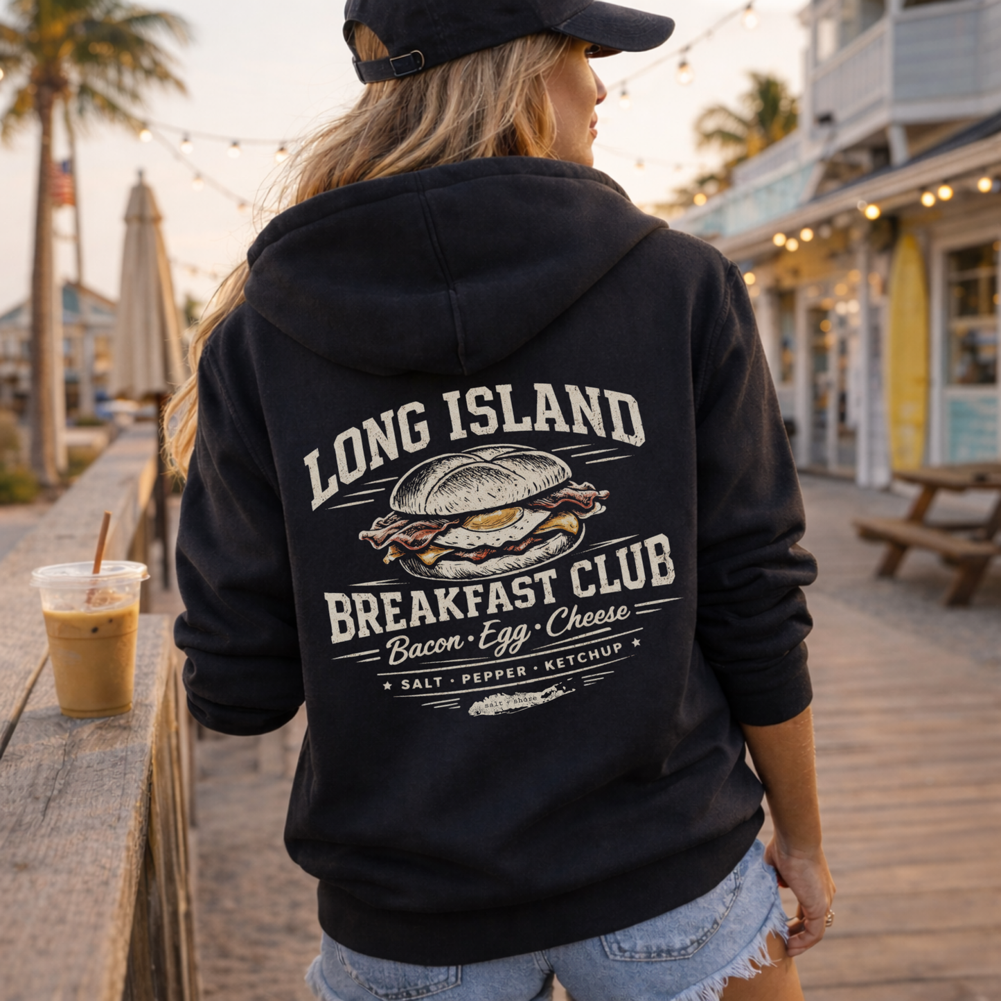 The Long Island Breakfast Club Full Zip Up Hoodie – Premium Garment-Dyed – Washed Black | Salt + Shore