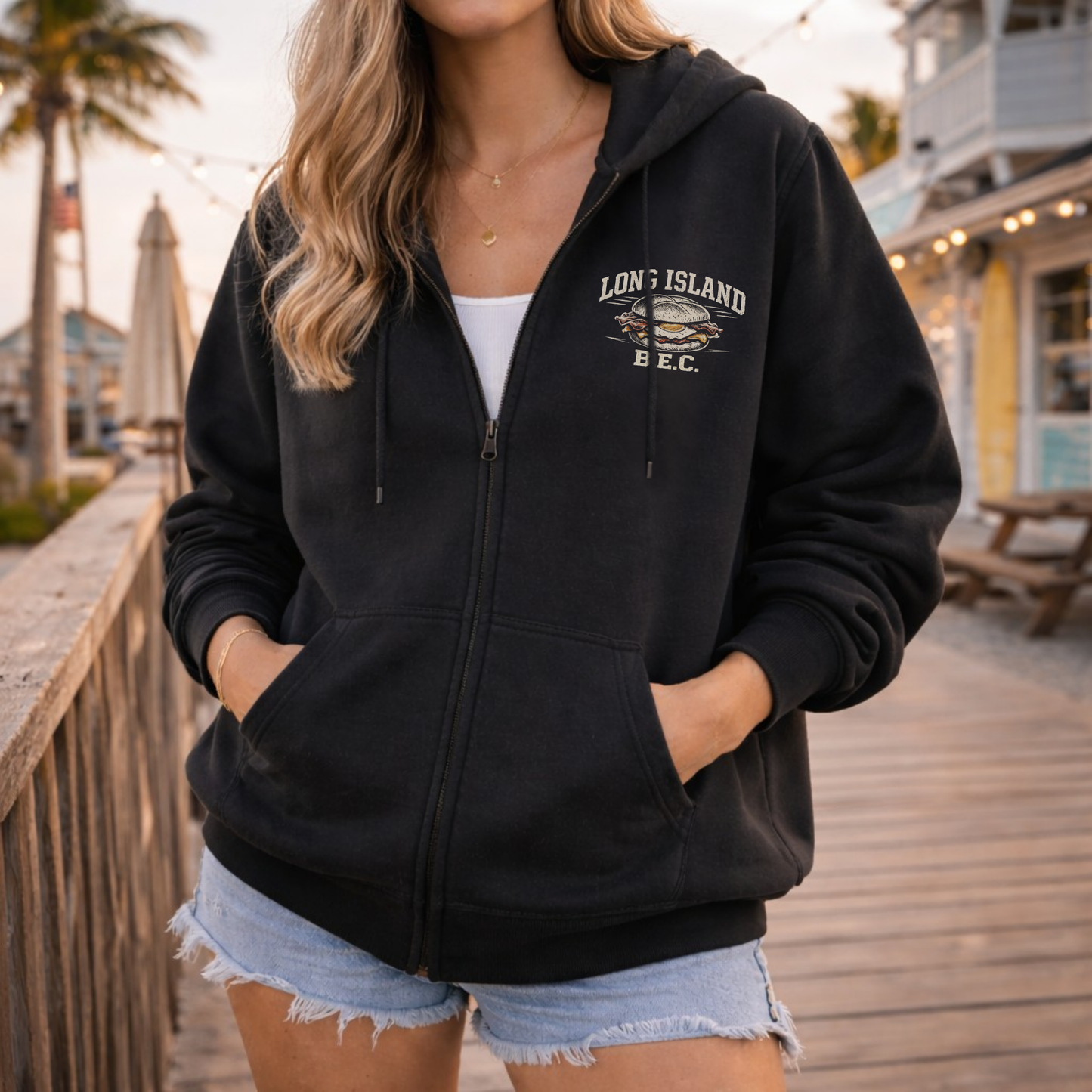 The Long Island Breakfast Club Full Zip Up Hoodie – Premium Garment-Dyed – Washed Black | Salt + Shore