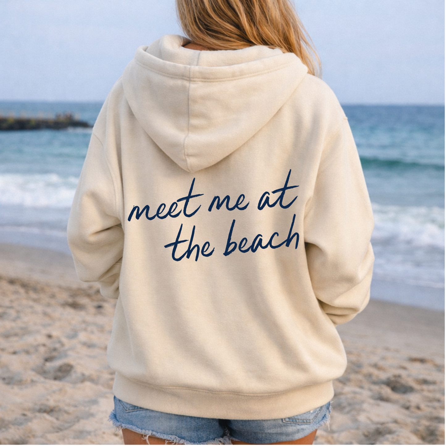 Meet me at the Beach Zip Up Hoodie – Premium Garment-Dyed – Bone | Salt + Shore