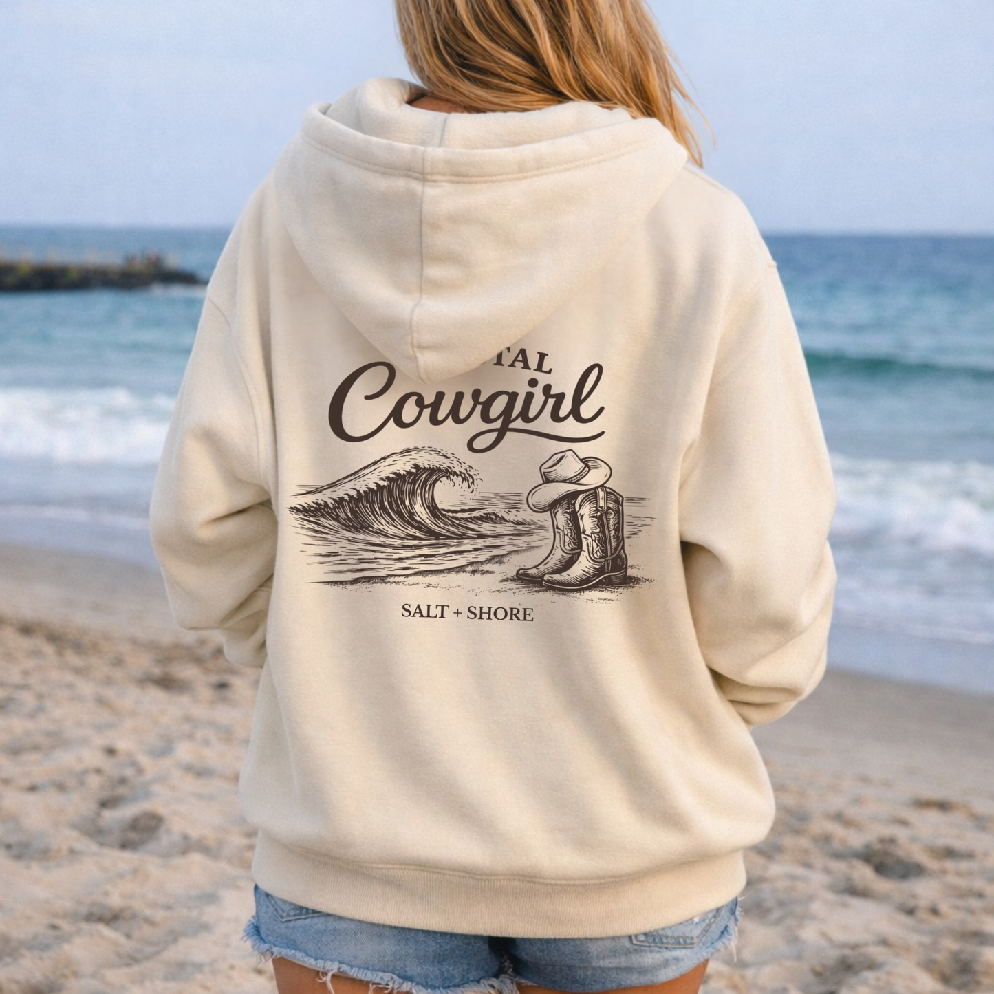Coastal Cowgirl Zip Up Hoodie – Premium Garment-Dyed – Bone | Salt + Shore
