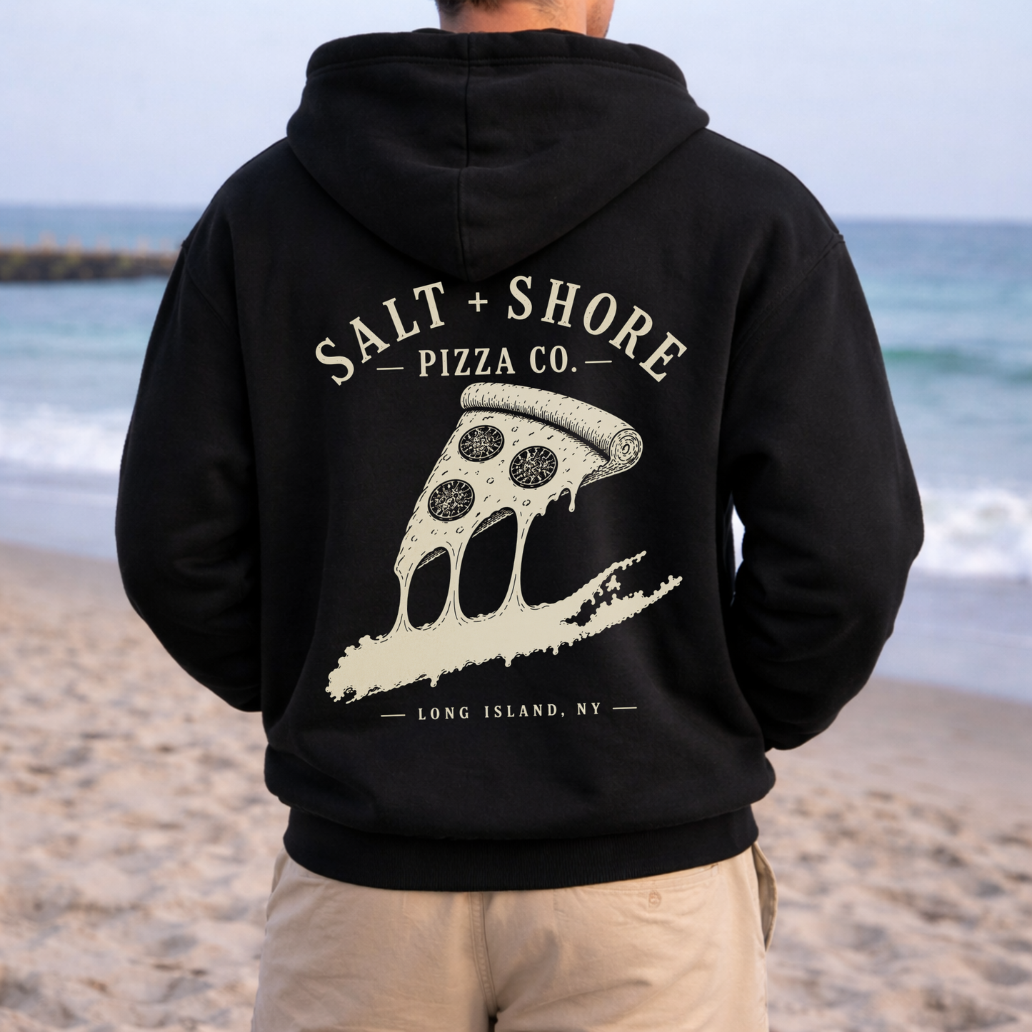 Salt + Shore Pizza Co. Full Zip Up Hoodie – Premium Garment-Dyed – Washed Black | Salt + Shore