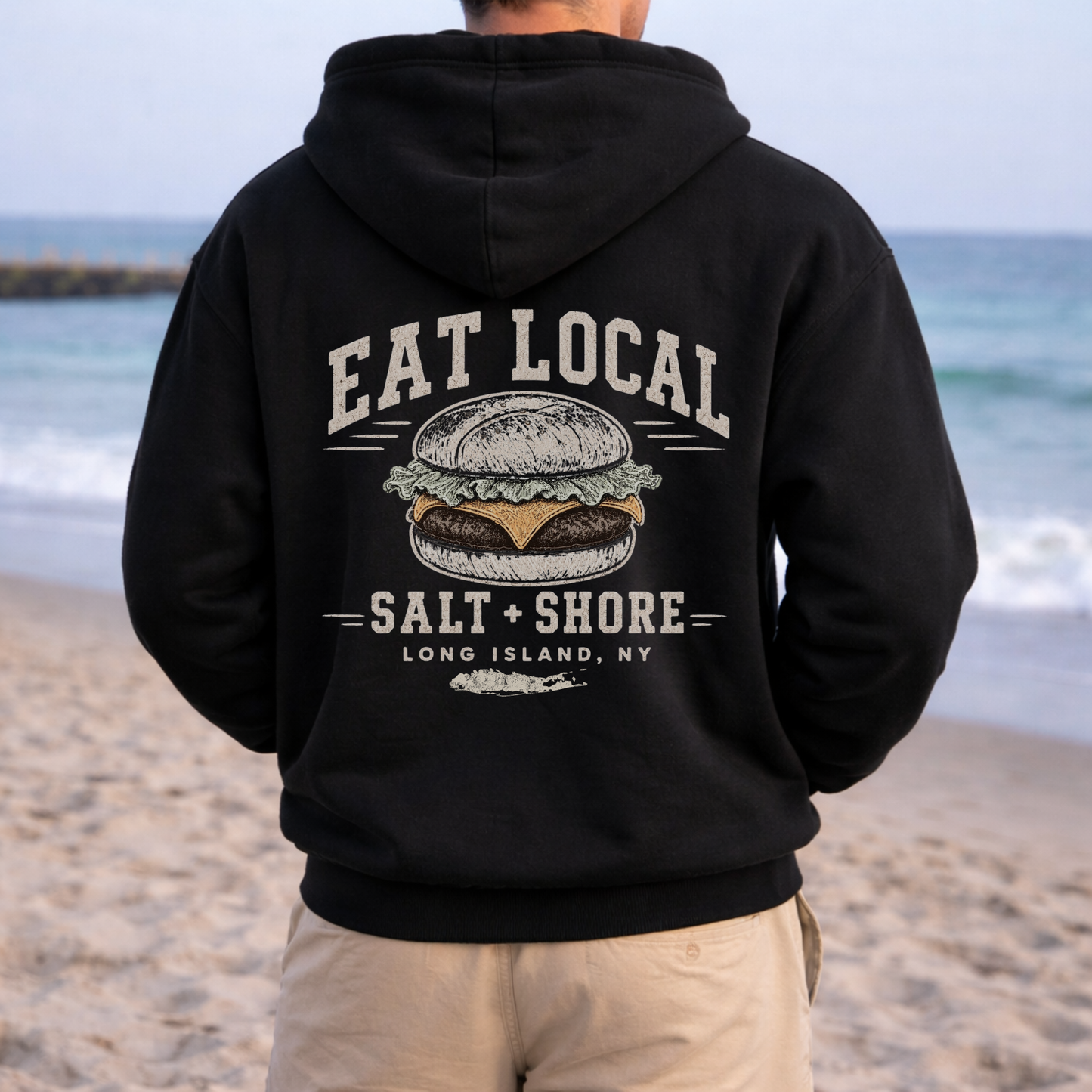Eat Local: Long Island Full Zip Up Hoodie – Premium Garment-Dyed – Washed Black | Salt + Shore